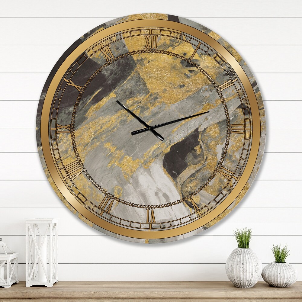 Designart 'Marble Gold and Black' Glam Large Wall CLock