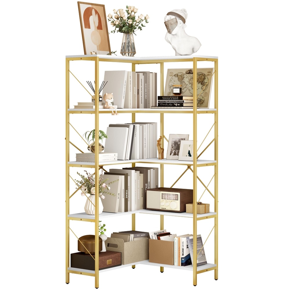 Moasis 65.9 Inch Corner Bookshelf 5 Tier Industrial Display Bookcase