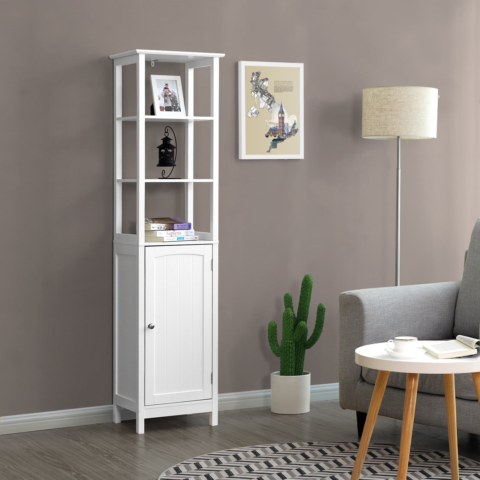 Vasagle Floor Cabinet, with 3-Tier Shelf, White