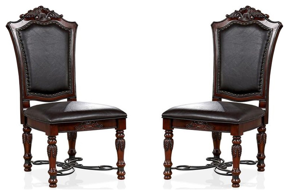 Furniture of America Exa Wood Padded Side Chair in Brown Cherry (Set of 2)   Victorian   Dining Chairs   by Homesquare  Houzz