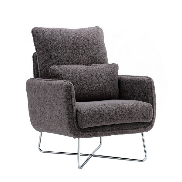 Modern Comfy Leisure Accent Chair， Teddy Short Plush Particle Velvet Armchair with Lumbar Pillow for Living Room， Office