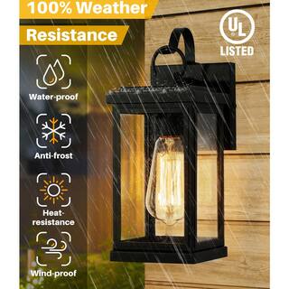 LNC Modern Matte Black 1-Light Outdoor Wall Light Classic Porch Sconce with Seeded Glass Shade Patios Exterior Wall Lamp E6Z6ZNHD1473848