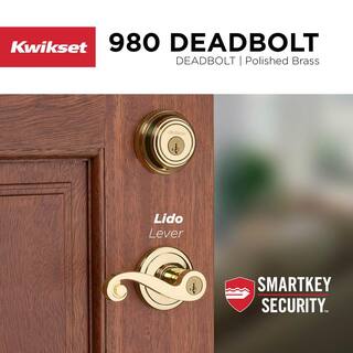 Kwikset Lido Polished Brass Exterior Entry Door Handle and Single Cylinder Deadbolt Combo Pack Featuring SmartKey Security 991LL 3 SMT CP