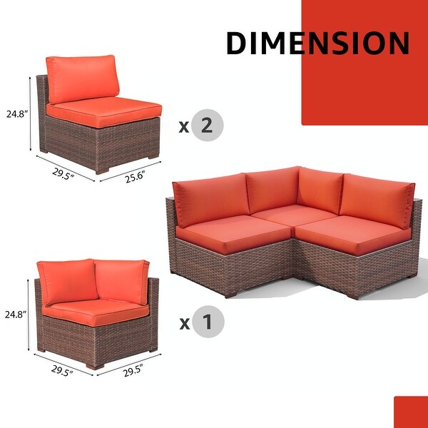 Outdoor 3 pcs Wicker Sectional Corner Sofa and Armless Sofa