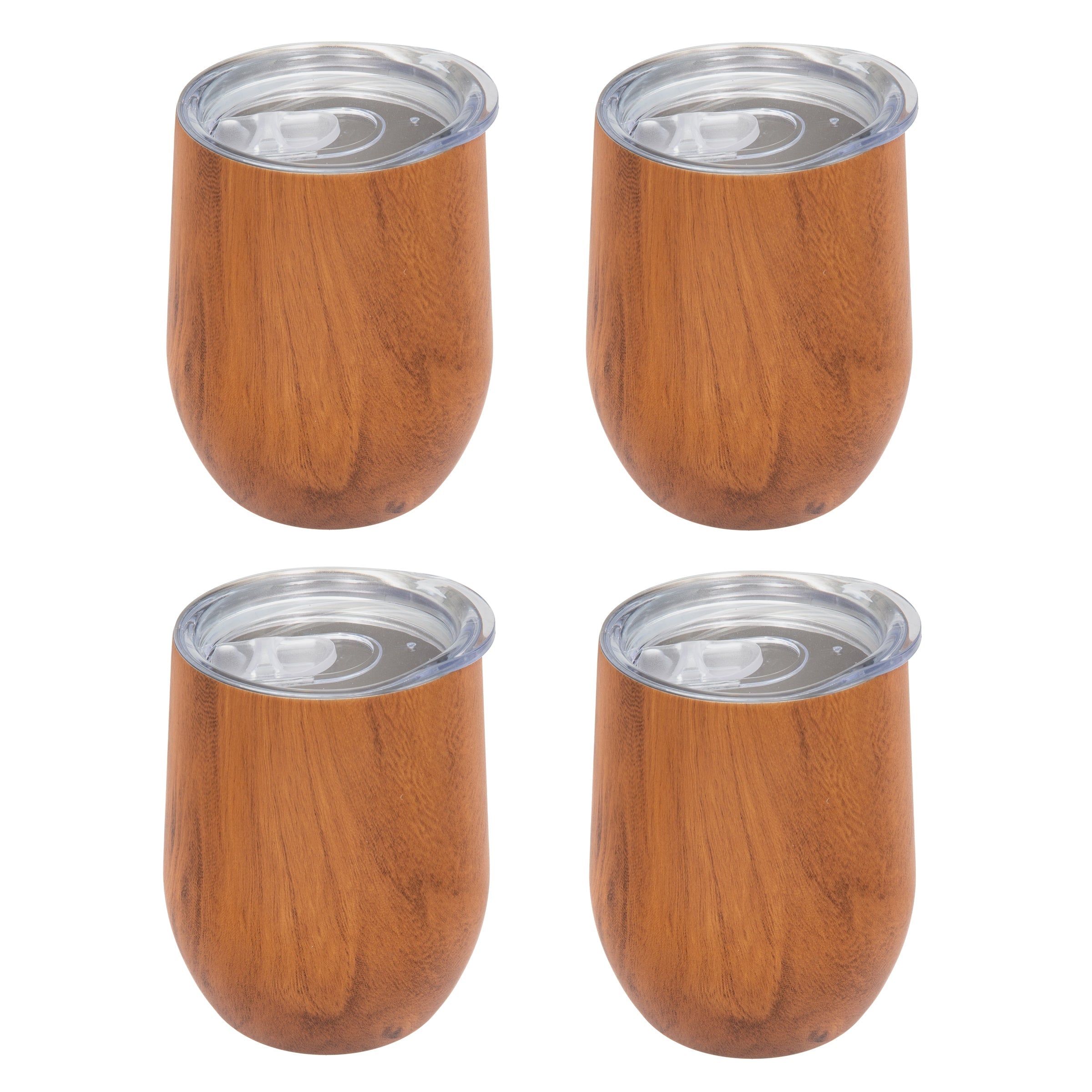 12 Oz Insulated Woodgrain Wine Tumblers, Set Of 4