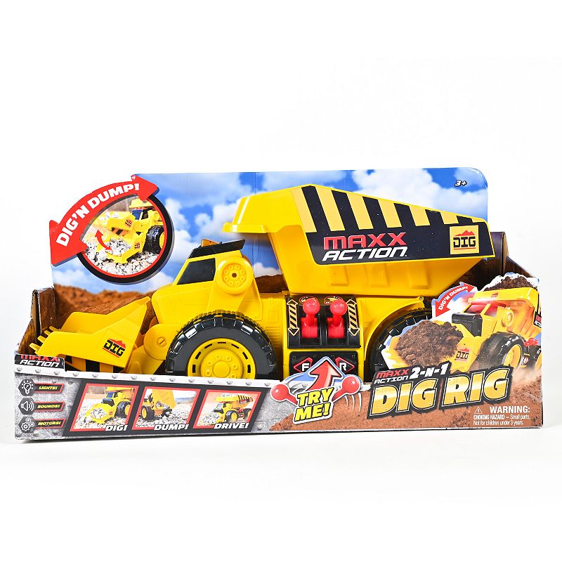 Maxx Action 2-N-1 Dig Rig �C Dump Truck and Front End Loader with Lights， Sounds and Motorized Drive