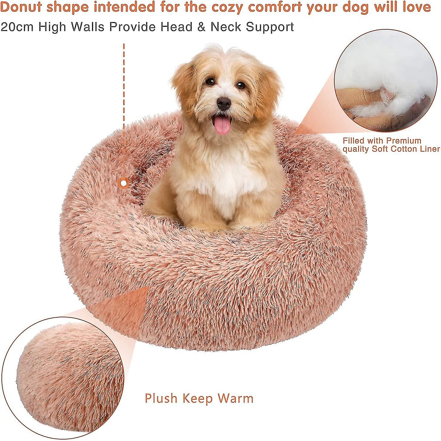 Round Dog Basket Cat Cushion Donut Basket， Dog Basket Dog Bed Extra Soft Cozy And Cute Dog Bed， Cushion， 70cm， Pink