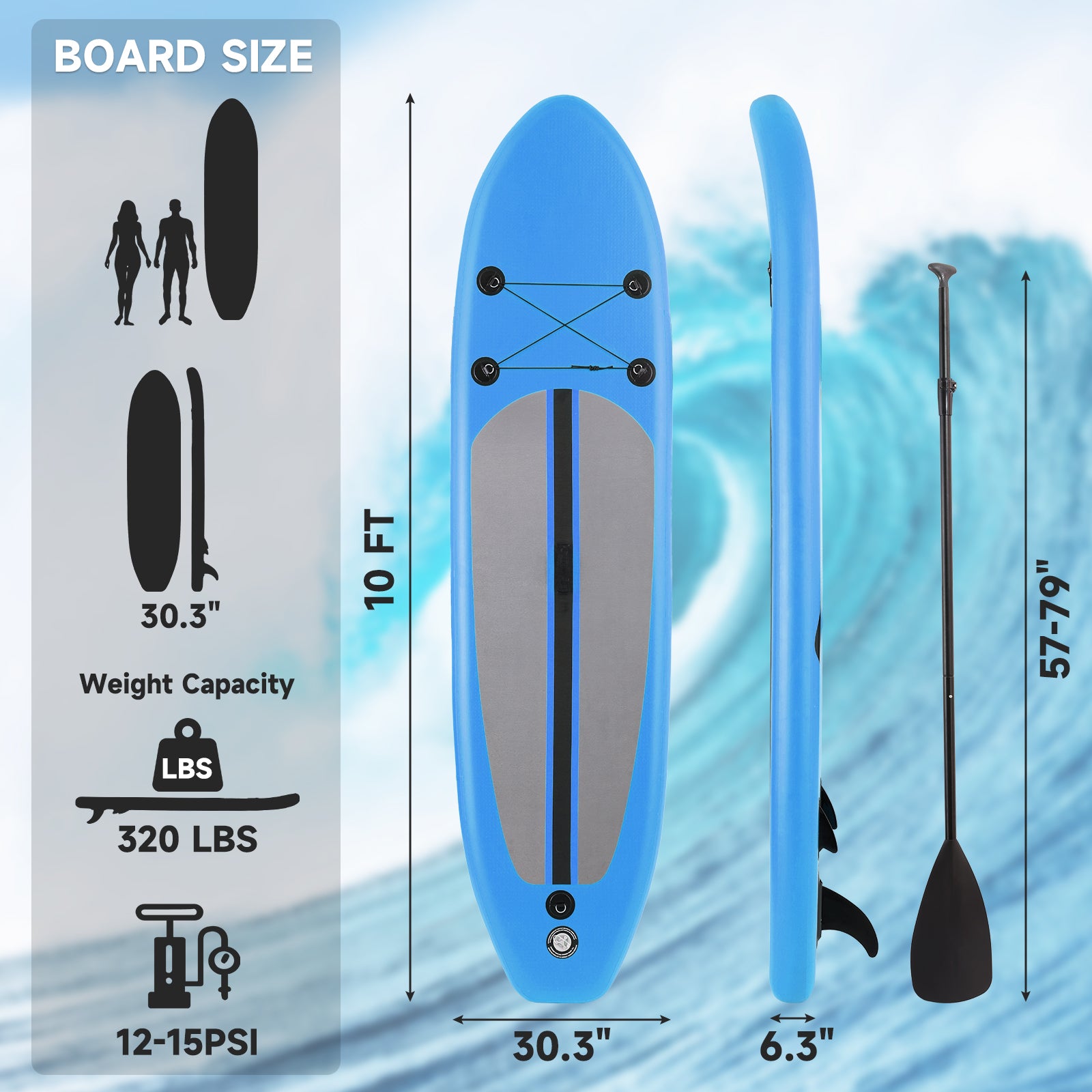 10FT Inflatable Paddleboard with Double Action Pump,  Adjustable Paddle, SUP Accessories and Carry Bag