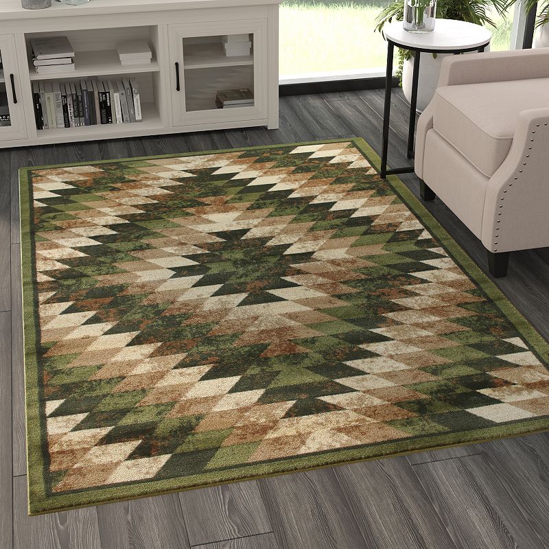 Masada Rugs Masada Rugs Stephanie Collection 5'x7' Area Rug with Distressed Southwest Native American Design 1106 in Green， Brown and Beige