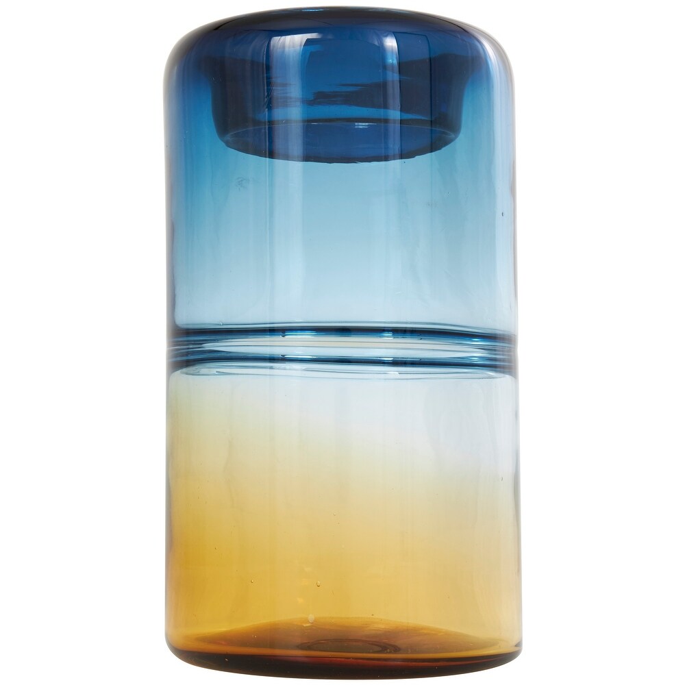 Blue Glass Handmade Ombre Vase with Yellow Base