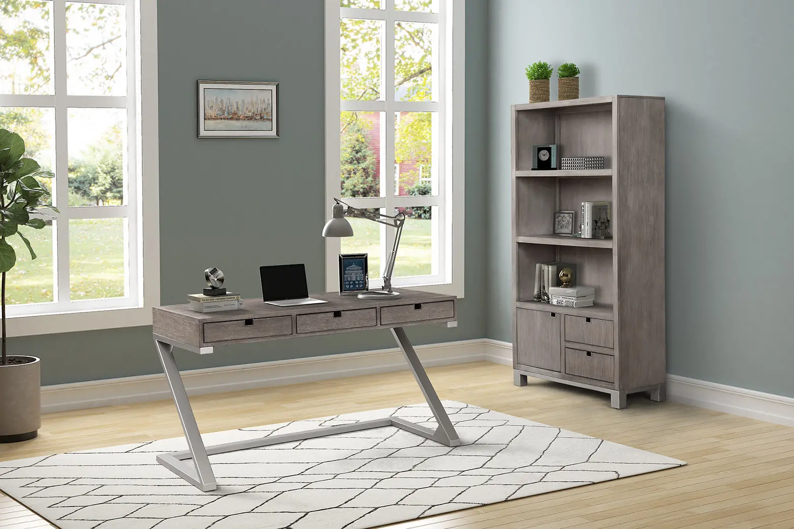 Pacific Heights Washed Gray Home Office Bookcase