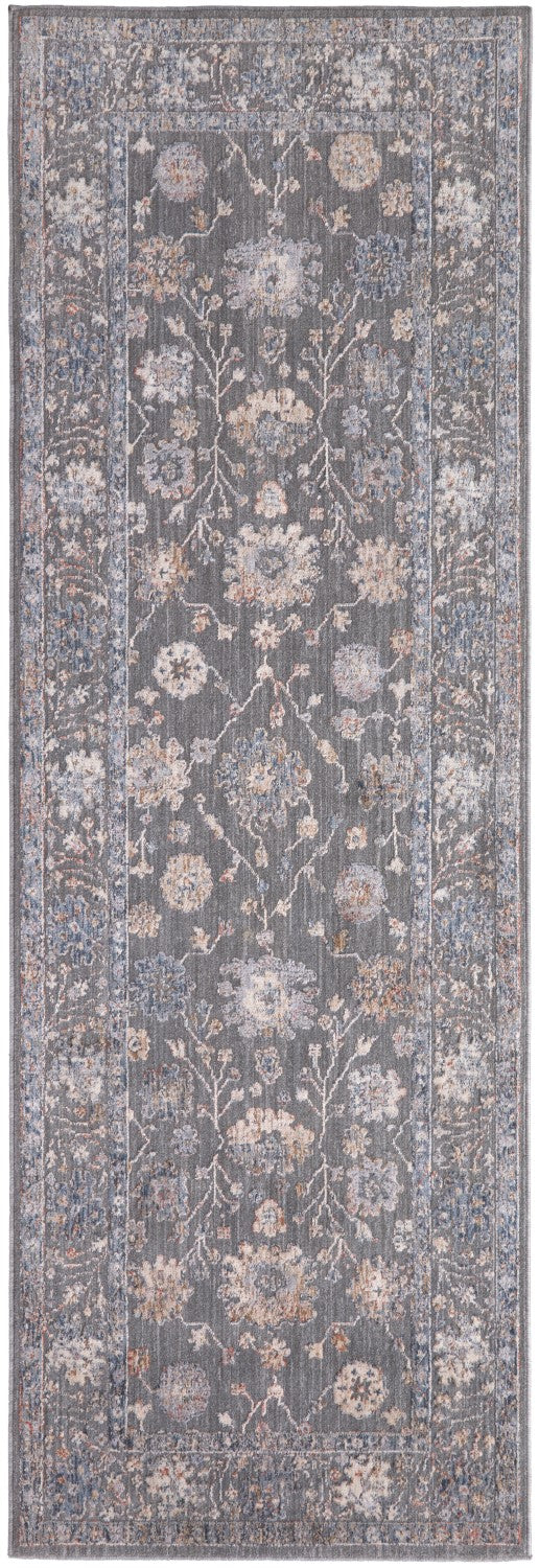 Sybil Power Loomed Ornamental Charcoal/Celectial Blue Rug