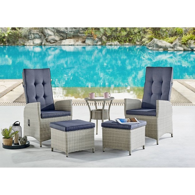 5pc All weather Wicker Haven Recliner And Accent Table Set Alaterre Furniture