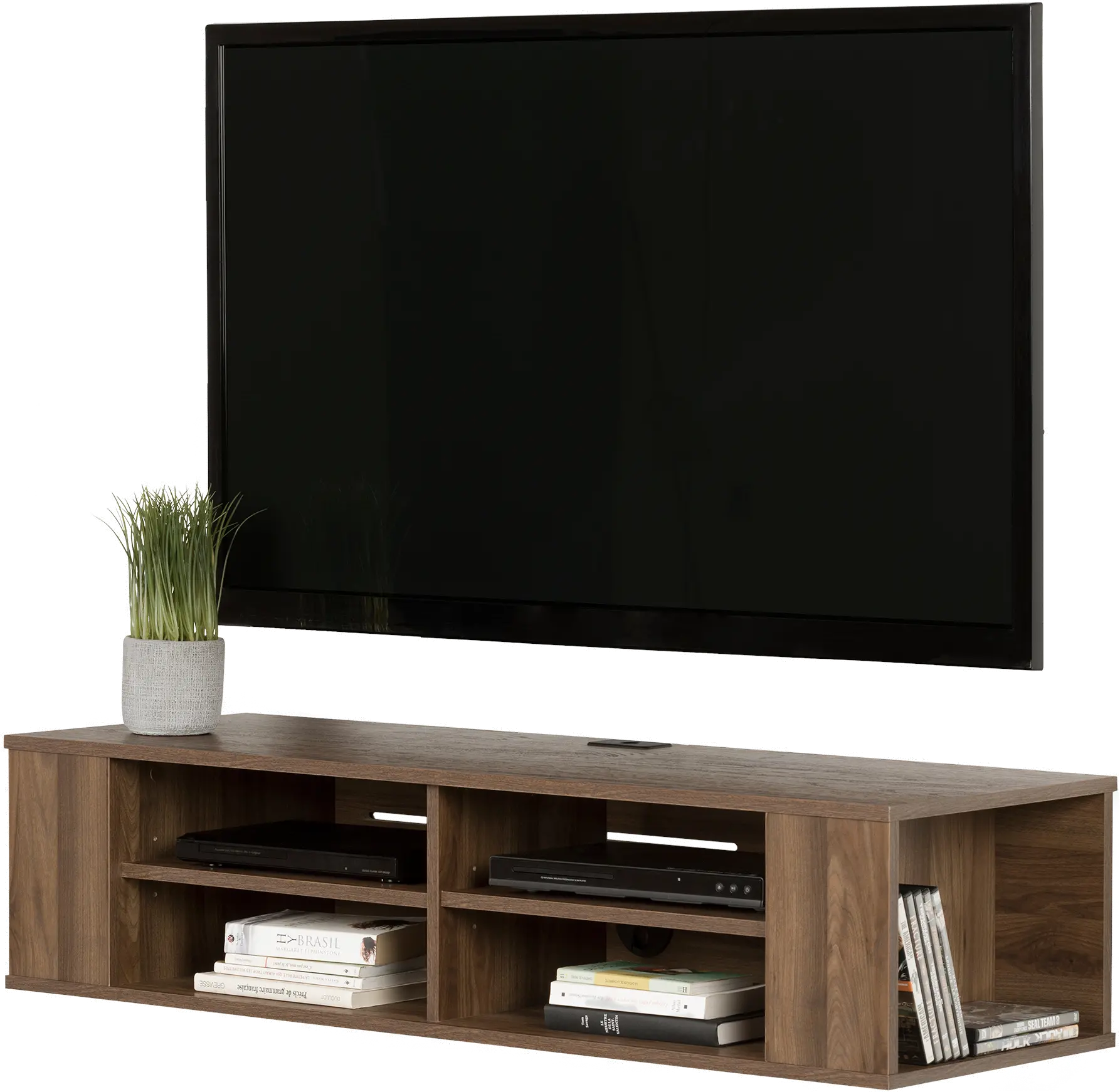 City Life Natural Walnut 48 Inch Wall Mounted Media Console - South Shore