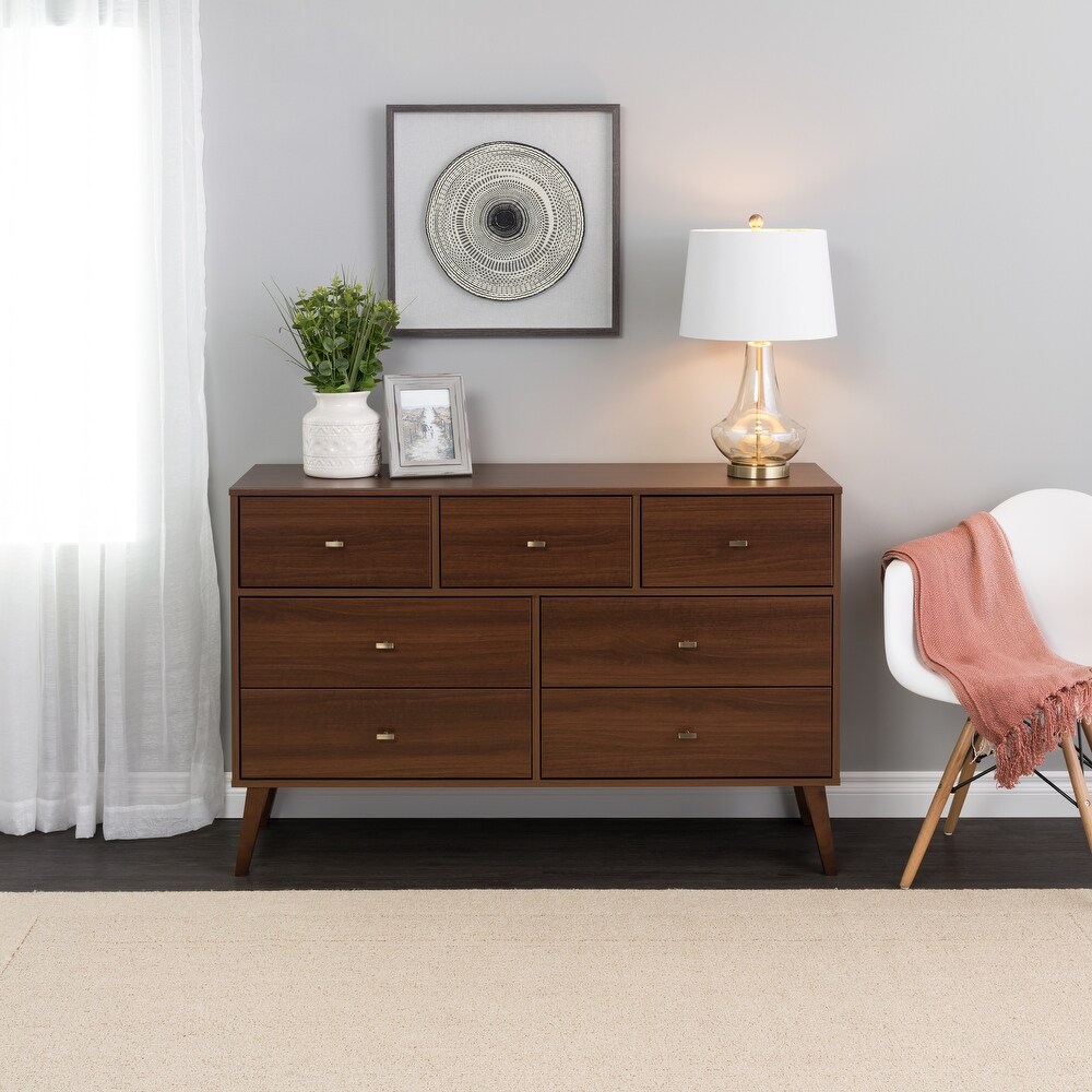 Prepac Milo Mid Century Modern 7 Drawer Double Dresser for Bedroom  Chest of Drawers  Contemporary Bedroom Furniture