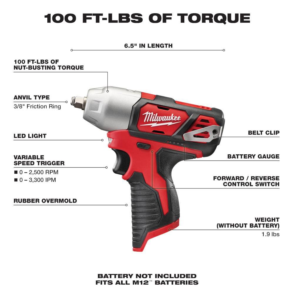 Milwaukee M12 3/8 in. Impact Wrench 2463-20 from Milwaukee