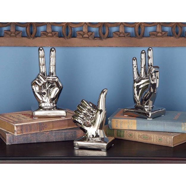 Set Of 3 Porcelain Hands Sculpture Silver Cosmoliving By Cosmopolitan