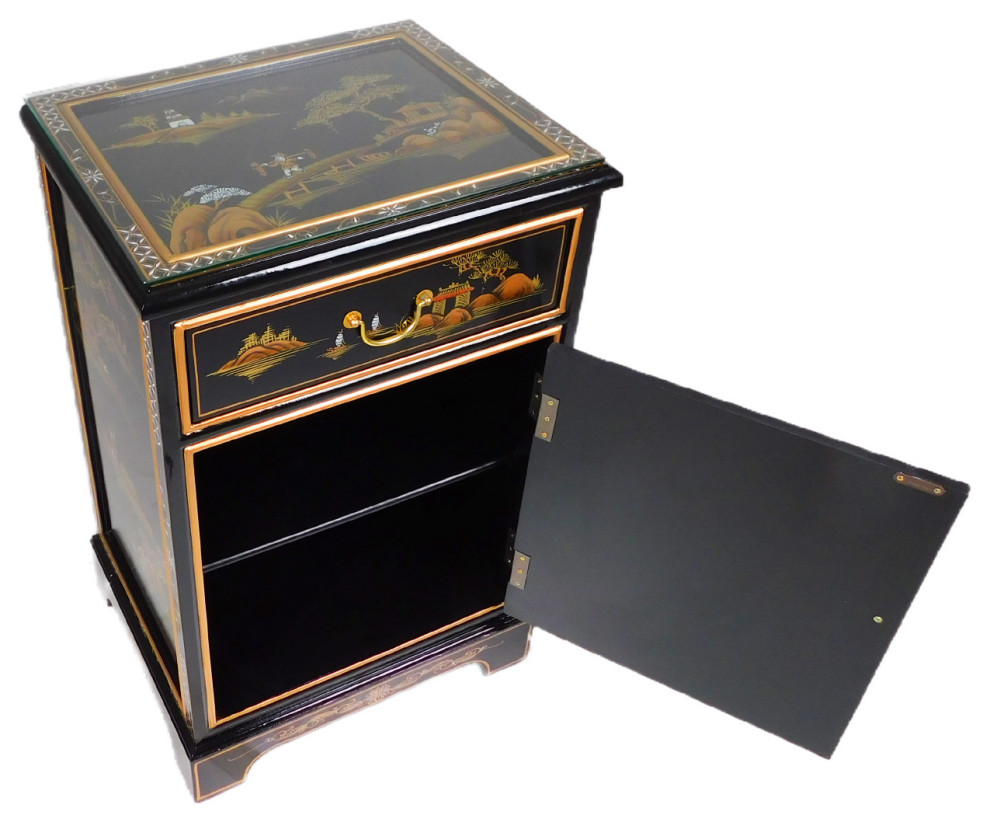 Black Lacquer Oriental End Table With Landscape Painting   Asian   Side Tables And End Tables   by Oriental Furnishings  Houzz