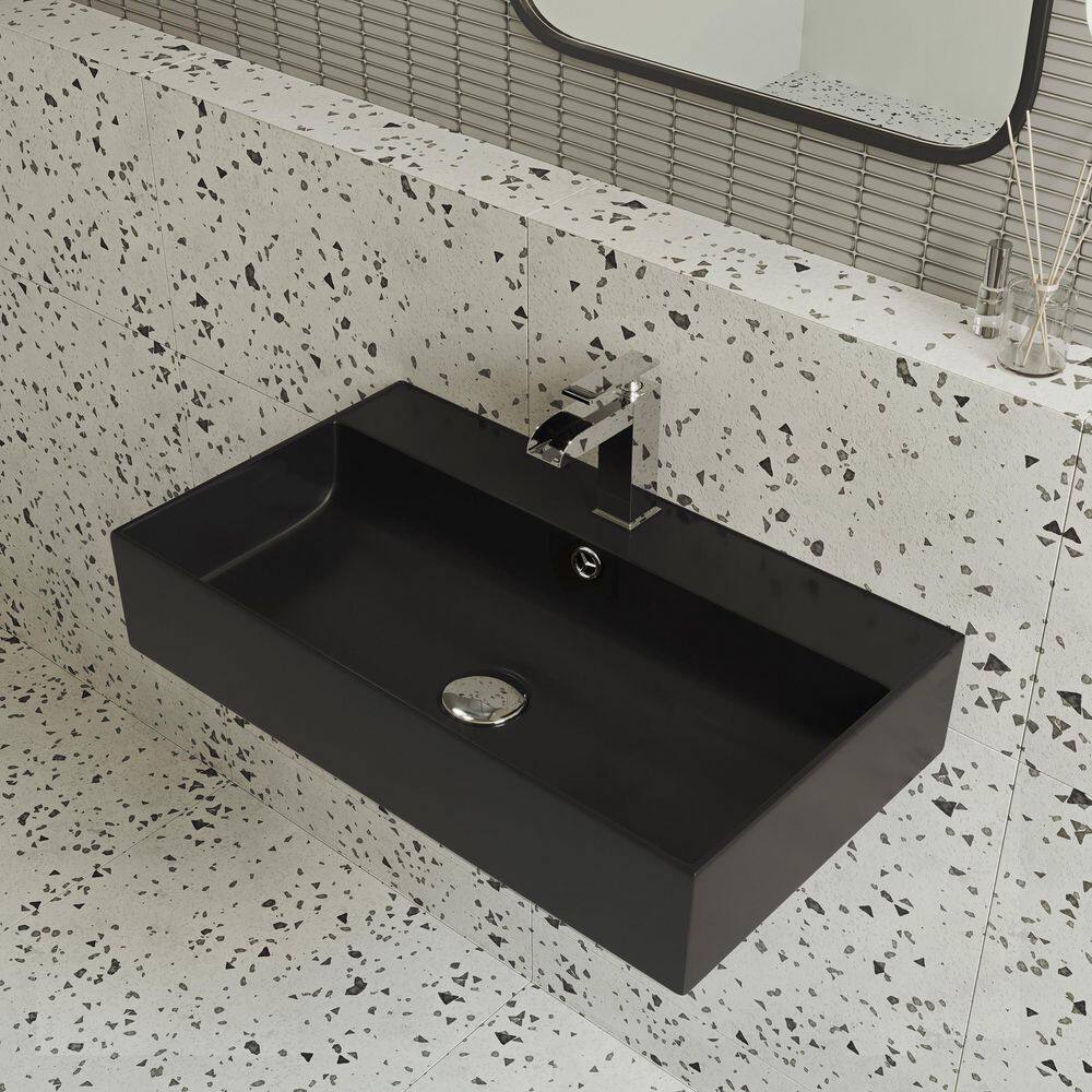 Swiss Madison Claire 22 in. Ceramic Rectangle Wall-Mount Vessel Bathroom Sink in Matte Black SM-WS318MB