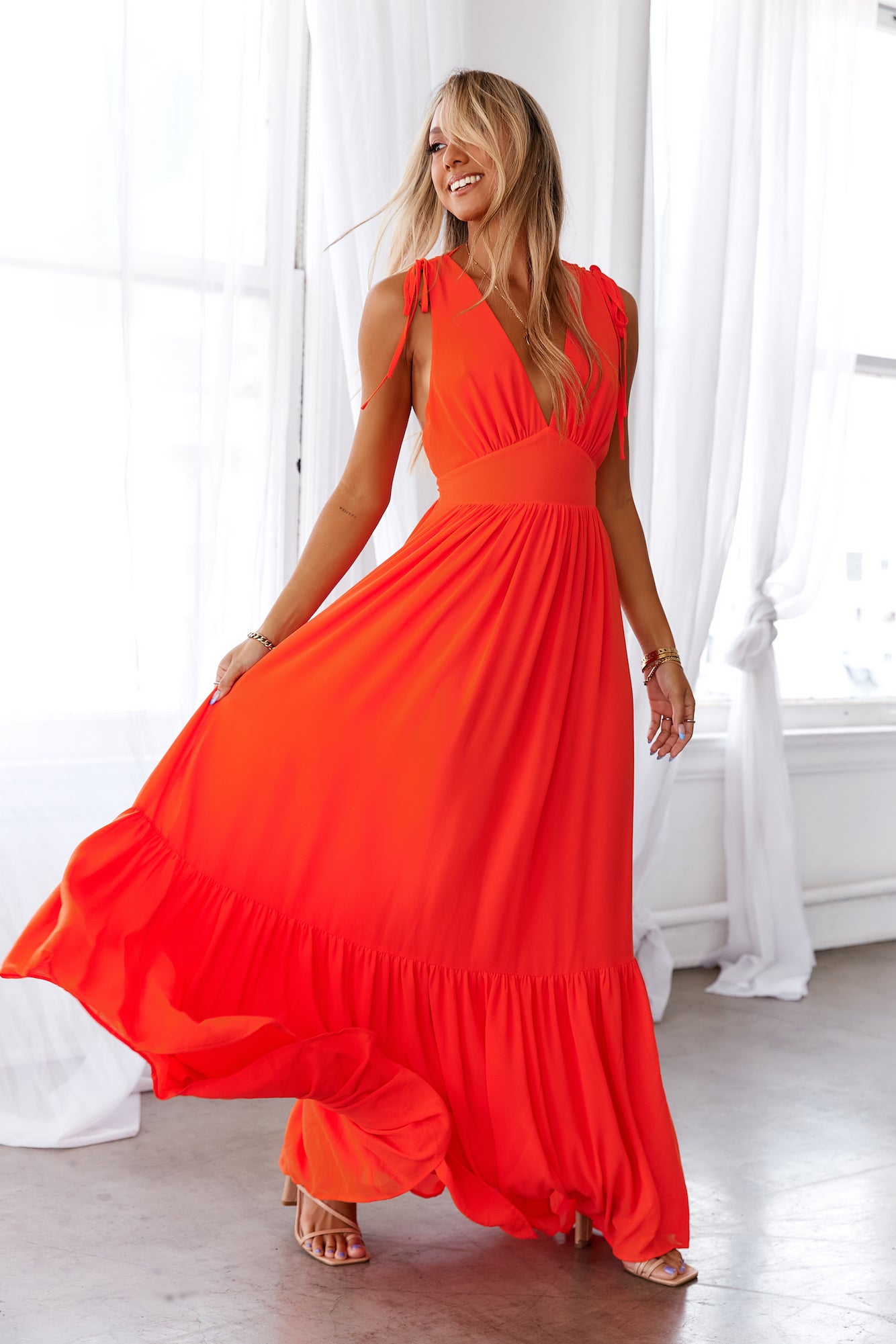 HELLO MOLLY Stand Out Heart Maxi Dress Bright Red