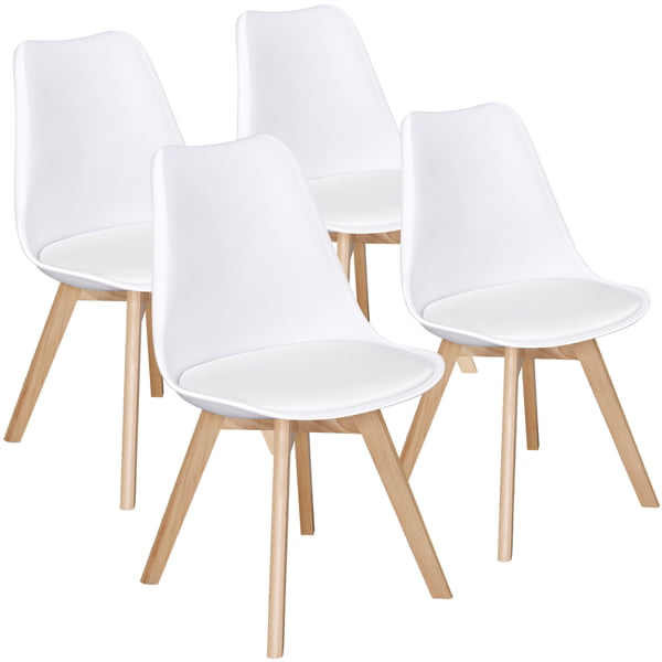 Alden Design Mid-Century Modern Padded Dining Chairs, Set of 4, White