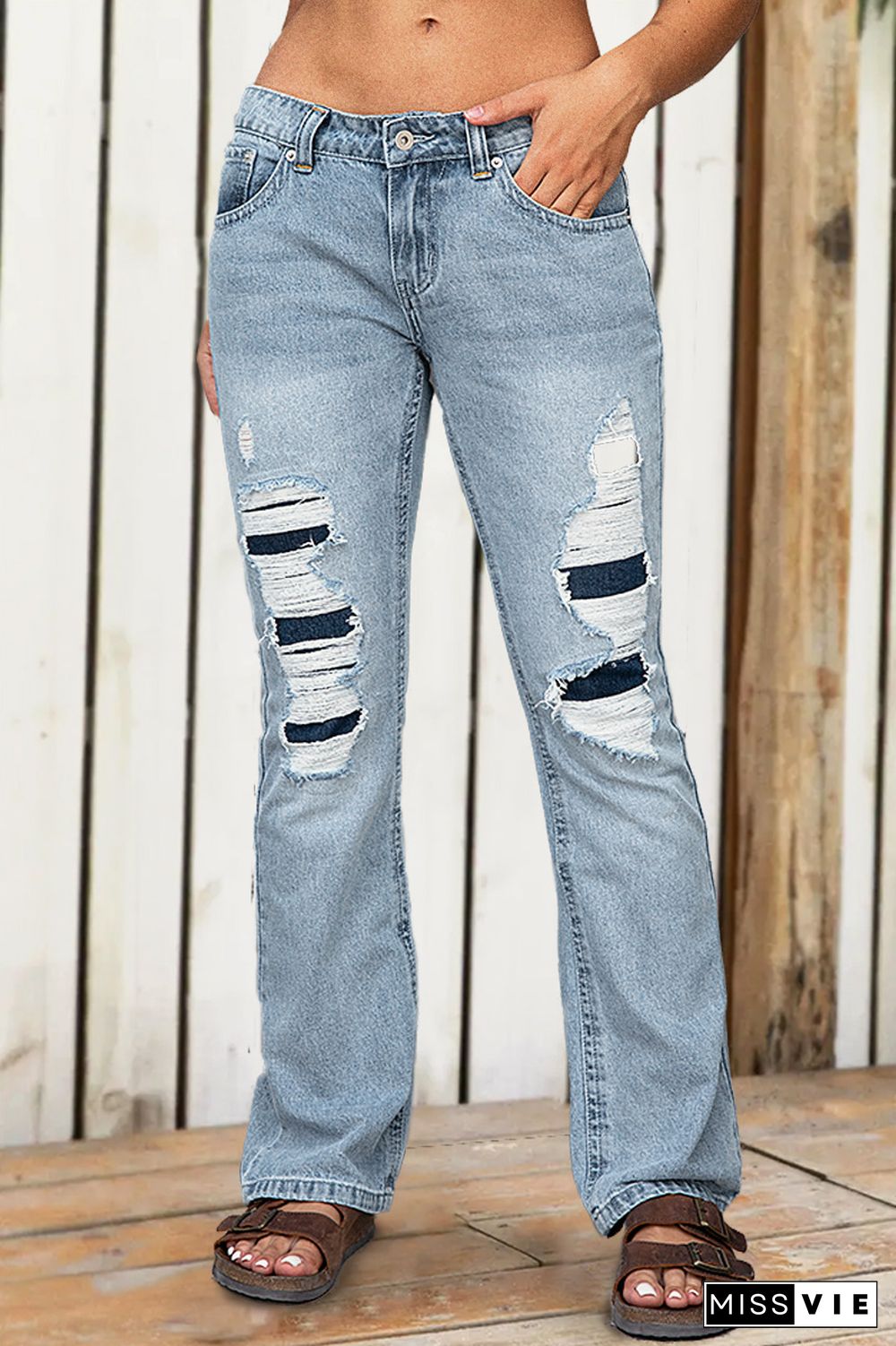 Ripped Low Rise Bootcut Jeans