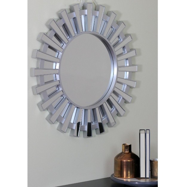 Matte Silver Sunburst Round Wall Mirror