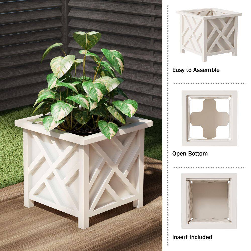 Pure Garden 14.75 in. x 14.75 in. Lattice Design White Plastic Planter Box (2-Pack) 50-LG50972