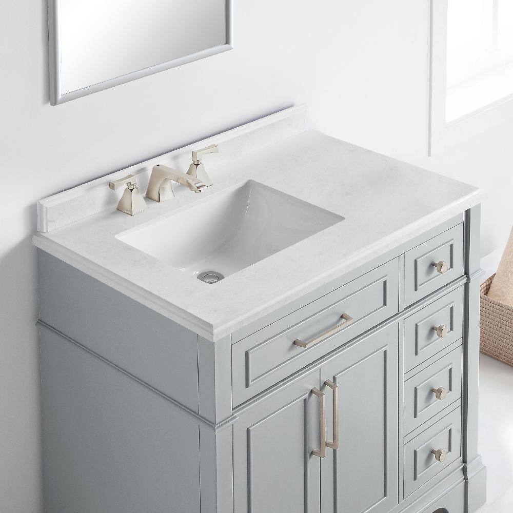 Home Decorators Collection Melpark 36 in. W x 22.1 in. D x 34.5 in. H Freestanding Bath Vanity in Dove Gray with White Cultured Marble Top Melpark 36G