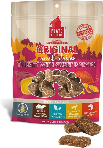 Plato Original Real Strips Turkey and Sweet Potato Recipe Grain-Free Dog Treats