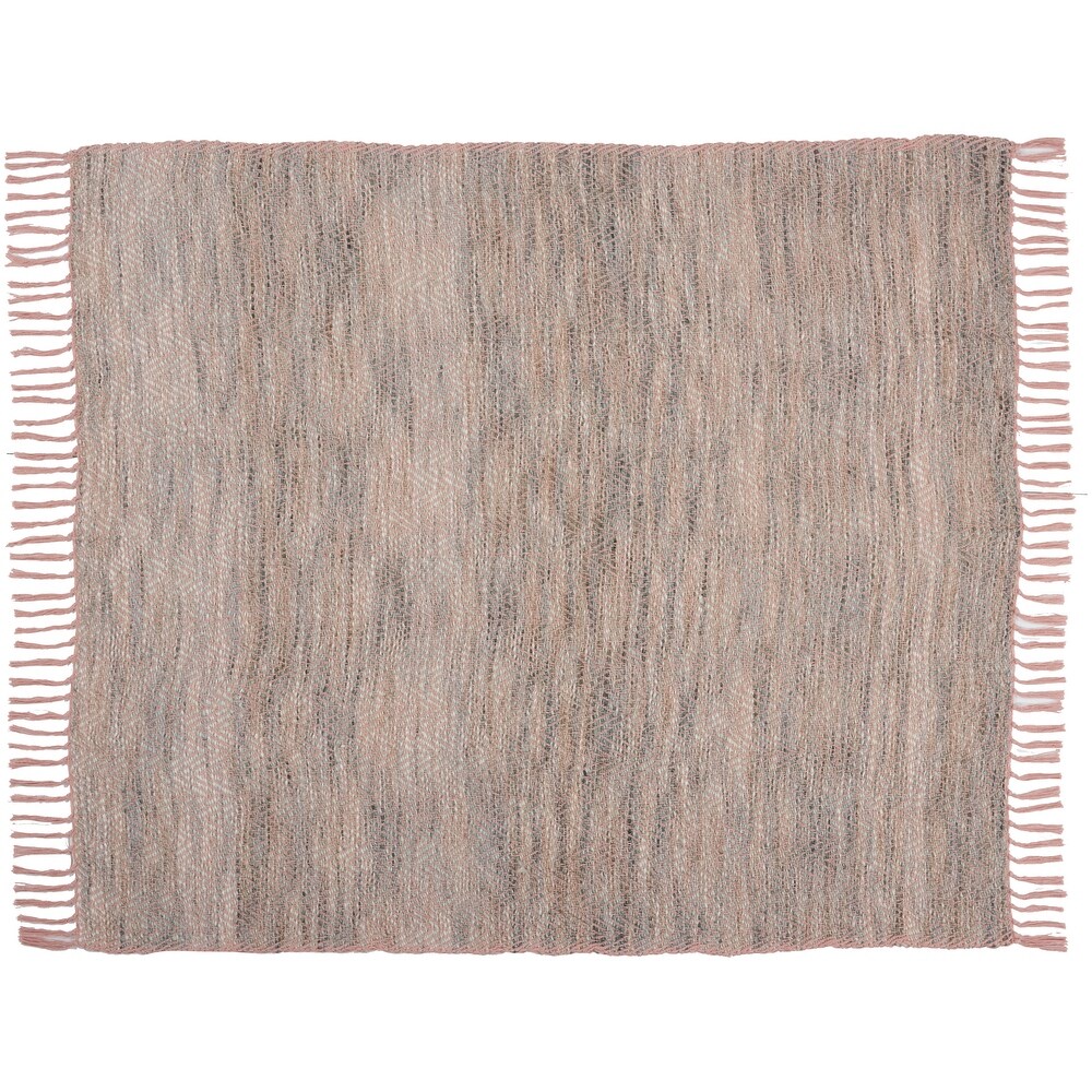 Mina Victory Modern Herringbone Space Dyed Cotton Blush Throw Blanket 50\