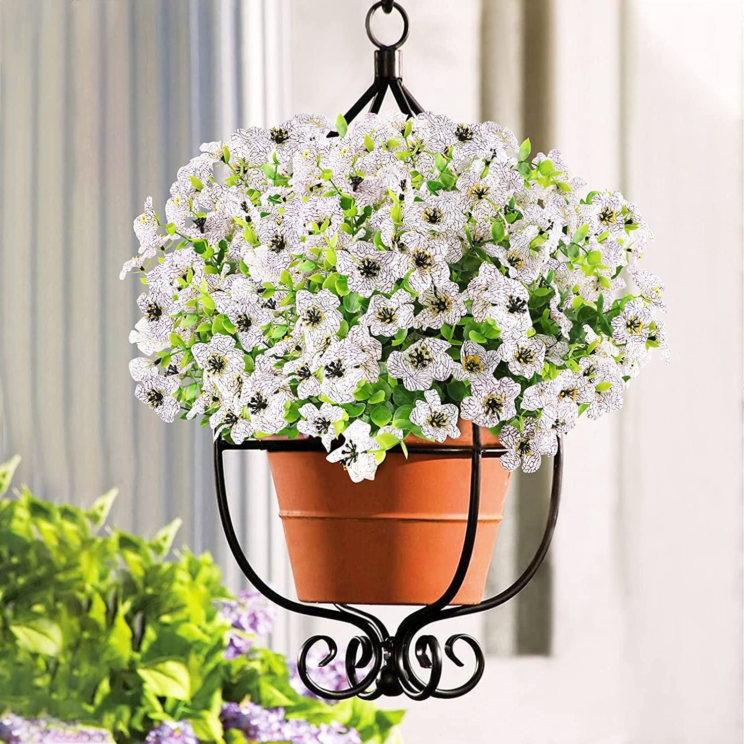 GRNSHTS 6 Bundles Artificial Flowers UV Resistant Fake Plants Outdoor Faux Plastic Flowers Garden Window Box Porch Home Decor (White)