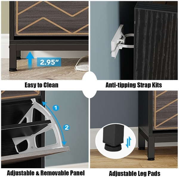 Modern Wood White Shoe Storage Cabinet with 3 Flip Doors，24 Pair Shoe Organizer Cabinet - - 37000096