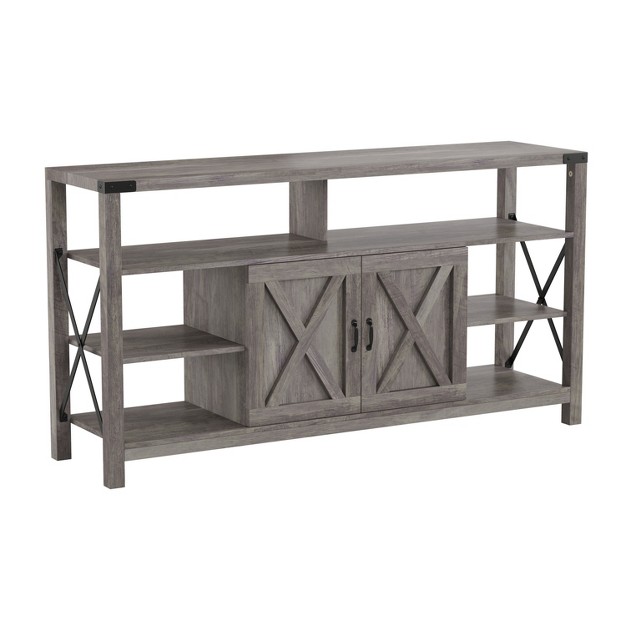 Emma And Oliver Modern Rustic Farmhouse Media Console Cabinet With Spacious Open And Closed Storage