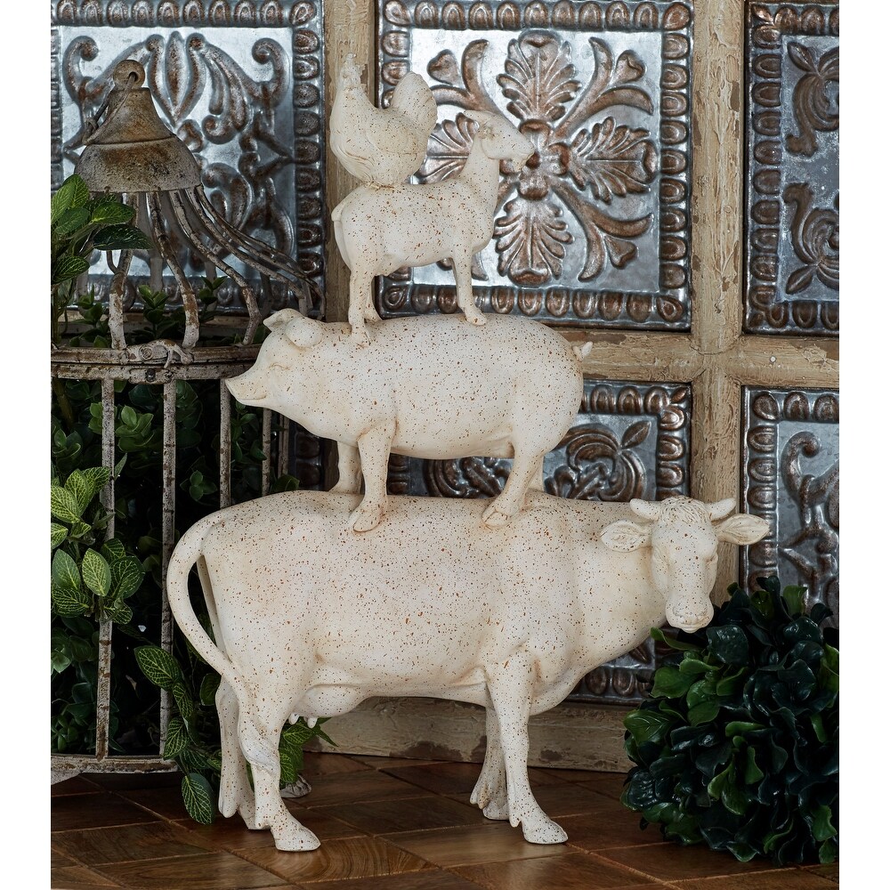 White Polystone Stacked Farm Animals Sculpture   14 x 4 x 18