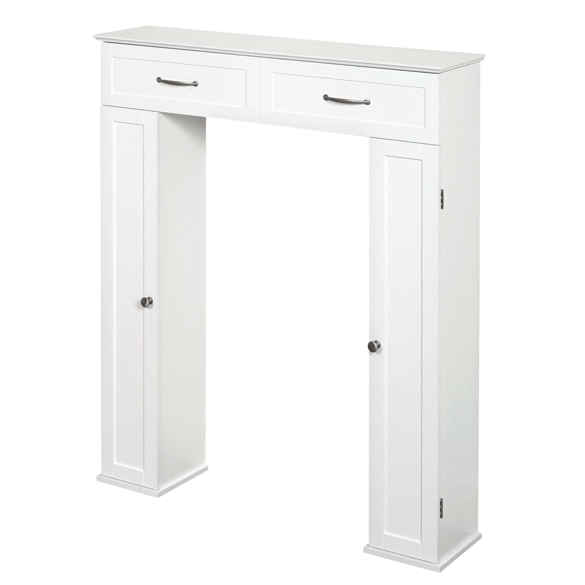 Zenna Home Lift Top Bathroom Storage Console Cabinet with 8 Shelves, White