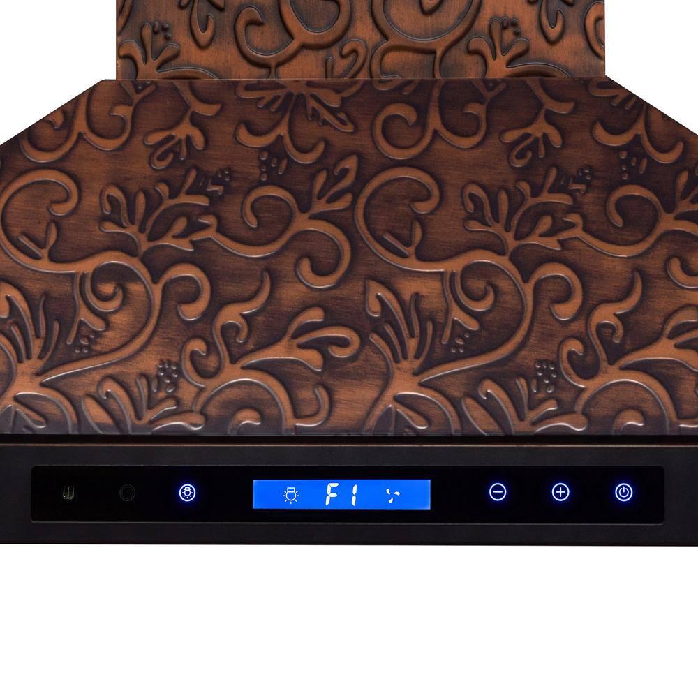 AKDY 36 in Convertible Island Mount in Embossed Copper Vine Design Kitchen Range Hood with Lights