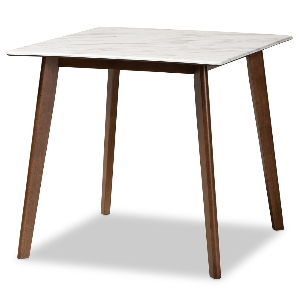 Kaylee Walnut Brown Wood Dining Table with Faux Marble Tabletop