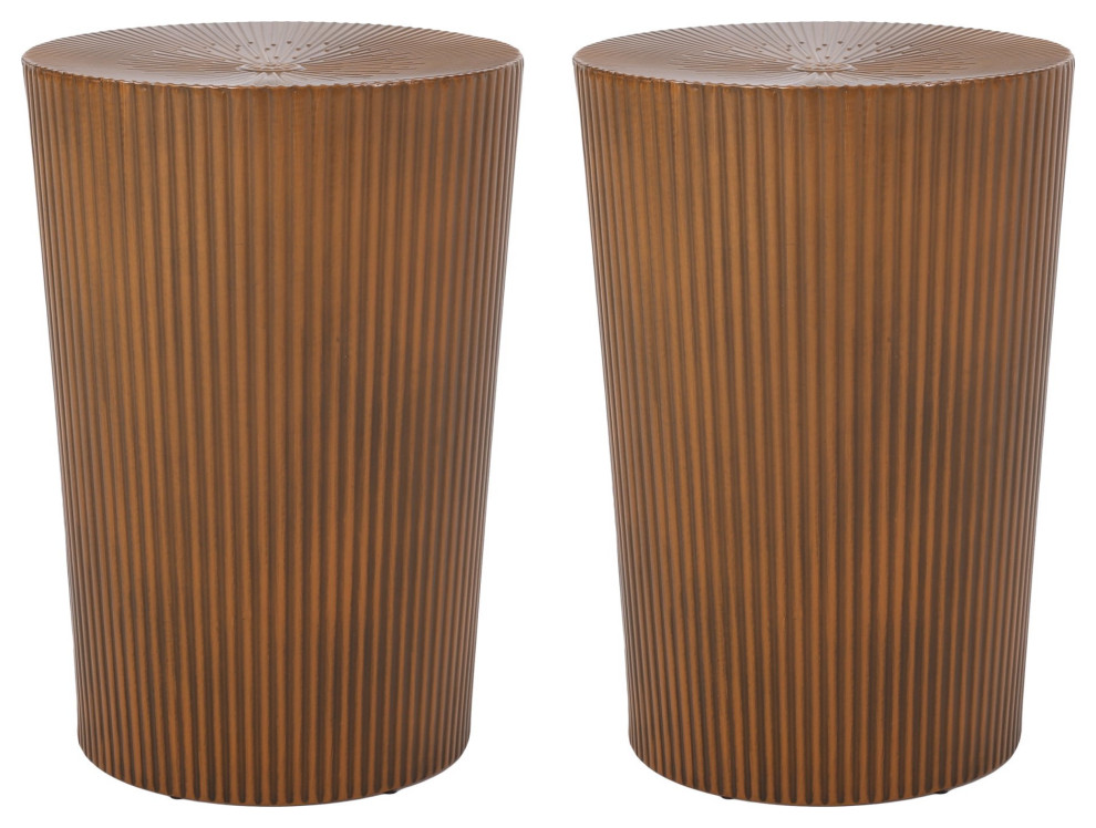 Set of 2 End Table  Corrugated Metal Body With Round Top   Transitional   Side Tables And End Tables   by Decor Love  Houzz