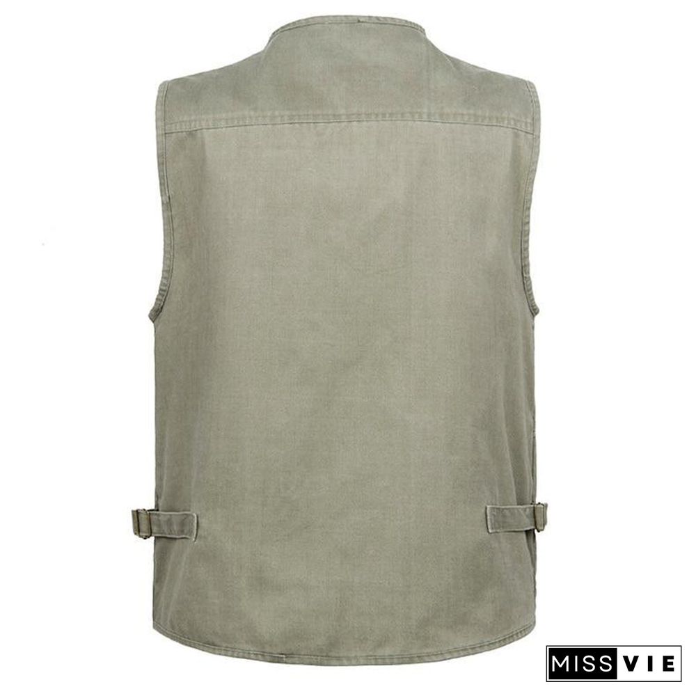 Casual Summer Big Size Cotton Sleeveless Vest With Many 16 Pockets Men Multi Pocket Photograph Waistcoat