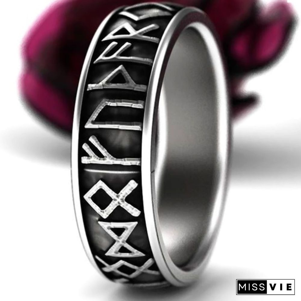 Nordic Myth Retro Viking Luna Rune Ring Men's Stainless Steel Odin Symbol Amulet Ring Jewelry Gift