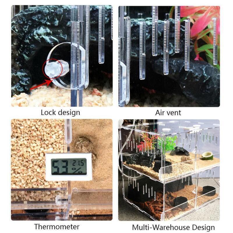 4-Grid Transparent Acrylic Reptile Enclosure Cage Lizard Frog Snake Pet Tank Breeding Box