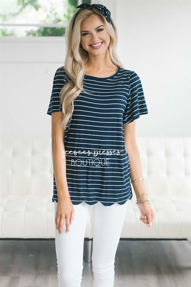 Striped Scallop Hem Top