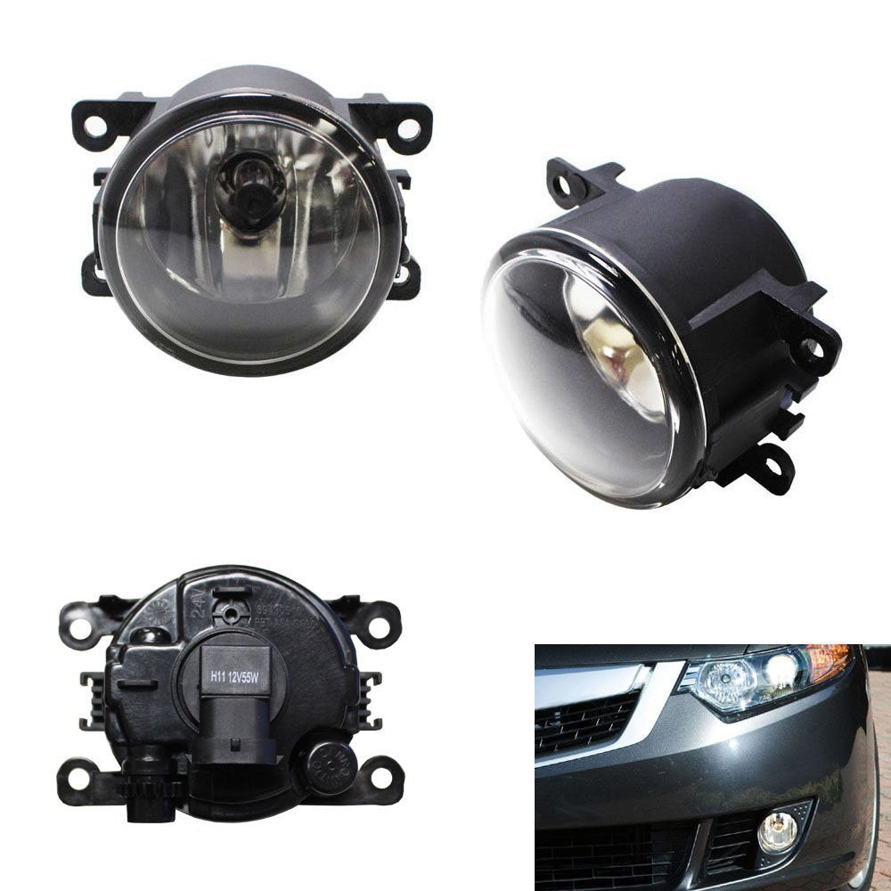 iJDMTOY Pair Clear Lens Fog Light Lamp Assemblies w/ 55W H11 Halogen Bulbs Compatible With Acura Honda Ford Suzuki etc