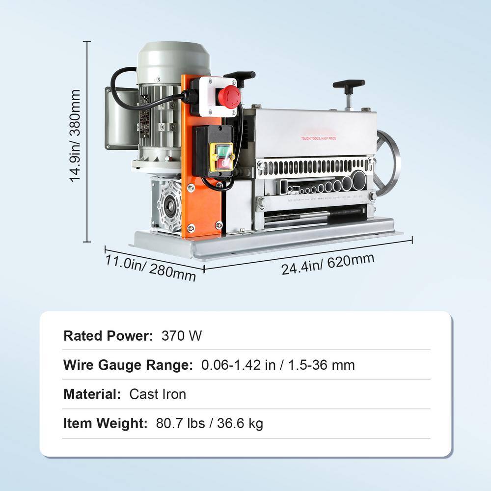 VEVOR Automatic Wire Stripping Machine 0.06in. to 1.42in. Electric Cable Stripper Peeler 370W 11 Channels for Copper Recycling B370W111538MM5NQ6V1