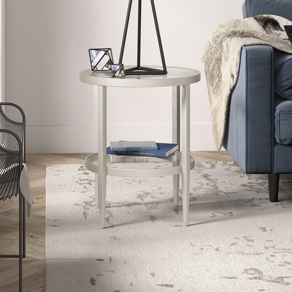 Hera 19.63'' Wide Round Side Table with Clear Glass Shelf