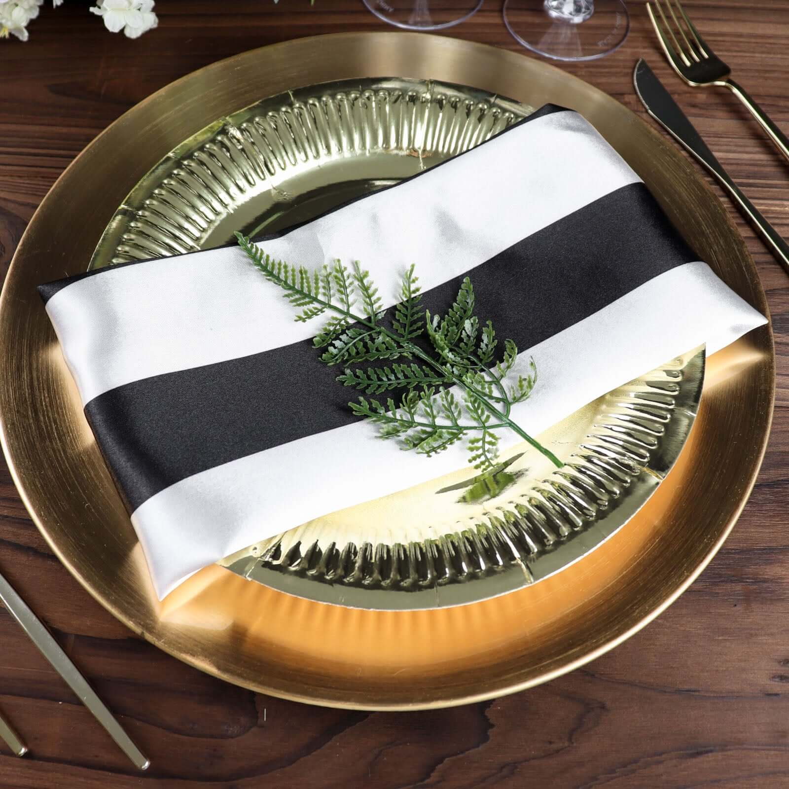 5 Pack Black and White Striped Satin Cloth Dinner Napkins 20