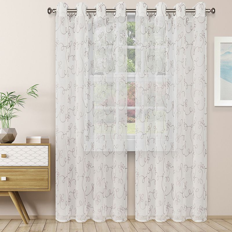 Superior Bohemian Scroll Sheer Rod Pocket Curtain Set