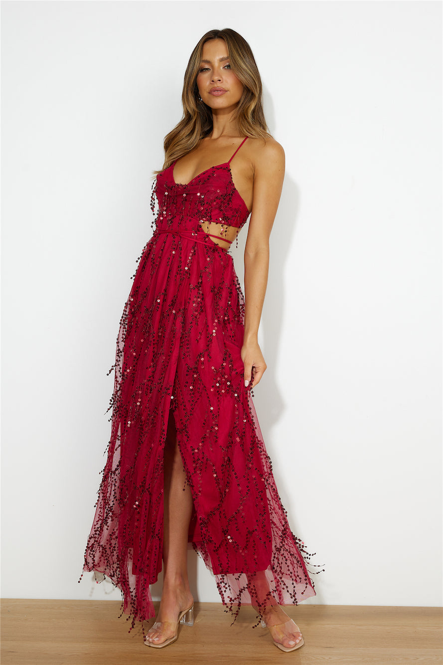 Blooming Season Sequin Maxi Dress Red