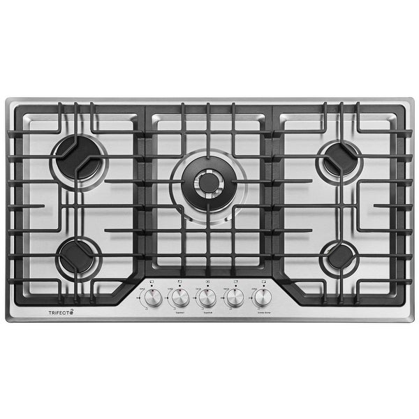 36 in. Stainless Steel Gas Cooktop，NG/LPG Convertible Gas Burners，5 Burners Gas Stovetop with grill pan.